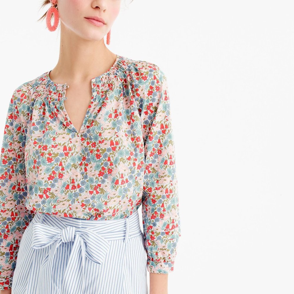 J Crew x Liberty Of London Smocked Poppy Blouse